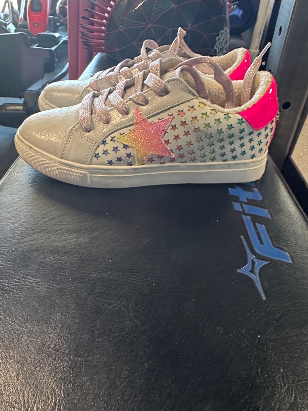 Steve Madden Kids Glitter Star Sneakers with Neon Pink Heel